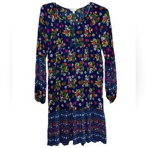 💥2/$15 Time & Tru navy pink orange white floral long sleeve dress size XL